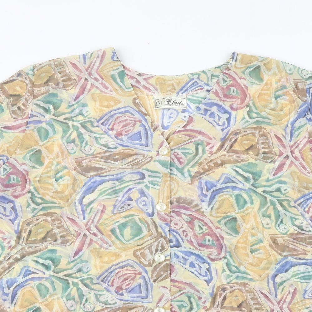 Debenhams Womens Multicoloured Geometric Polyester Basic Button-Up Size 16 V-Neck