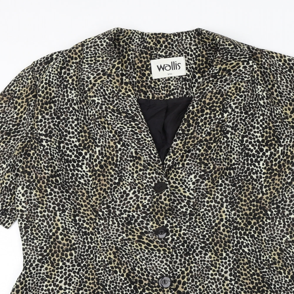 Wallis Womens Brown Animal Print Polyester Basic Button-Up Size 16 Collared - Cheetah Pattern