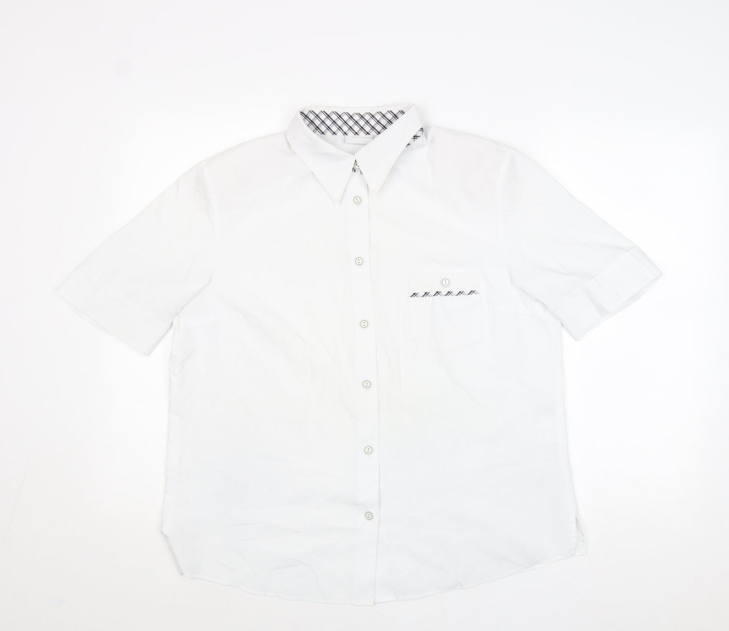Delmond Womens White Polyester Basic Button-Up Size 16 Collared