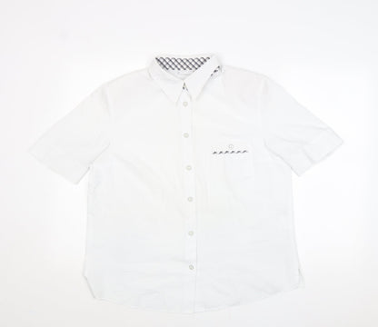 Delmond Womens White Polyester Basic Button-Up Size 16 Collared