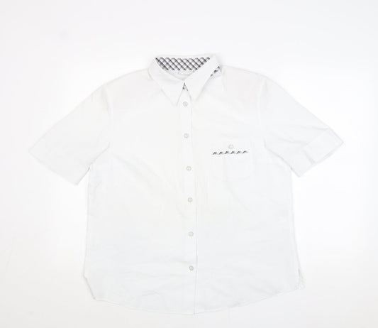 Delmond Womens White Polyester Basic Button-Up Size 16 Collared