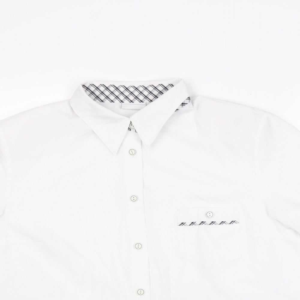 Delmond Womens White Polyester Basic Button-Up Size 16 Collared