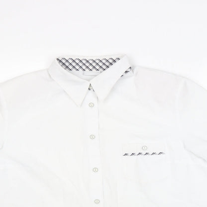 Delmond Womens White Polyester Basic Button-Up Size 16 Collared