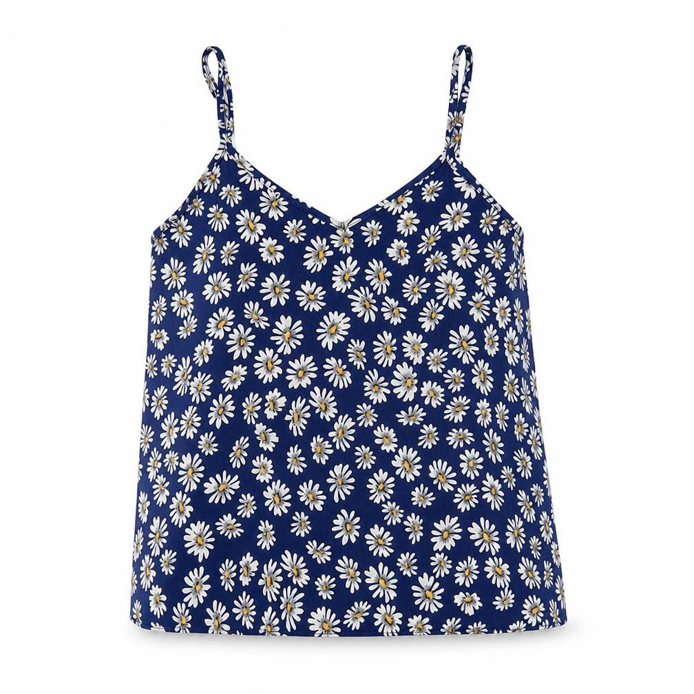 River Island Womens Blue Floral Polyester Basic Tank Size 8 V-Neck