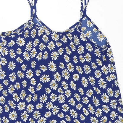 River Island Womens Blue Floral Polyester Basic Tank Size 8 V-Neck