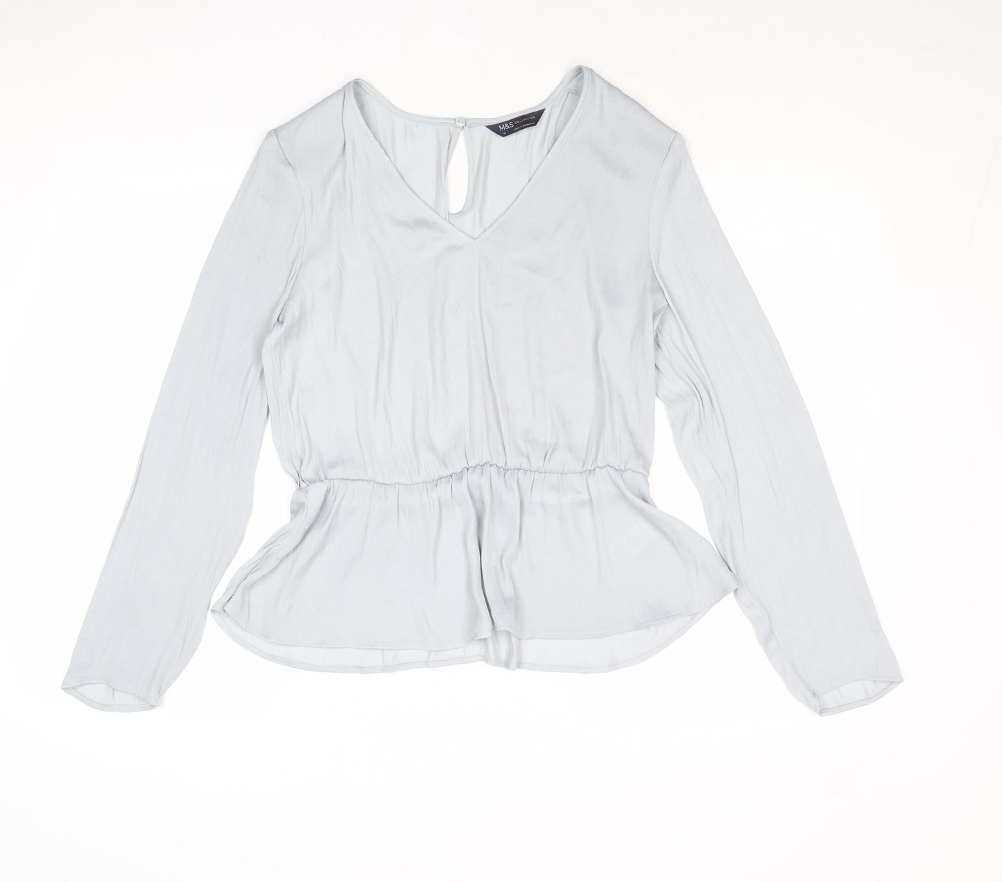 Marks and Spencer Womens Grey Polyester Basic Blouse Size 10 V-Neck