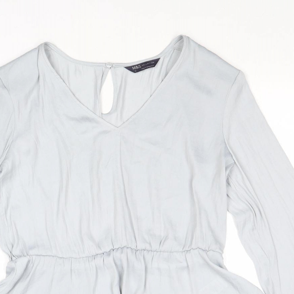 Marks and Spencer Womens Grey Polyester Basic Blouse Size 10 V-Neck