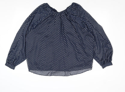 Marks & Spencer Womens Blue Polka Dot Polyester Basic Blouse Size 14 V-Neck