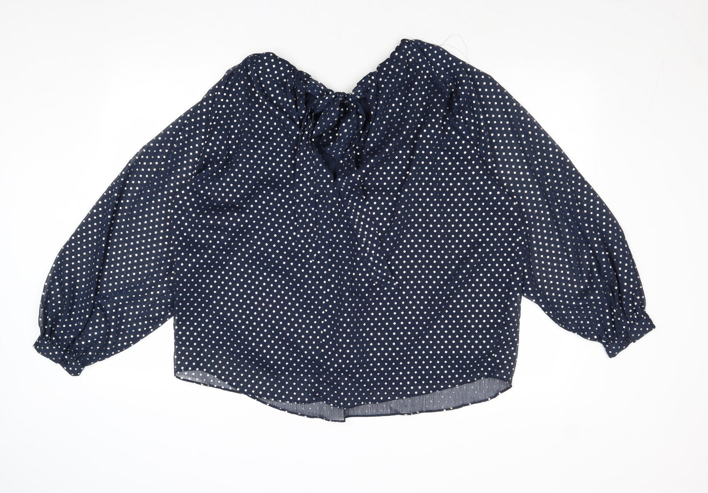 Marks and Spencer Womens Blue Polka Dot Polyester Basic Blouse Size 14 V-Neck