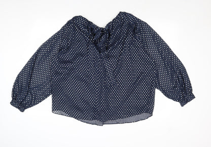 Marks & Spencer Womens Blue Polka Dot Polyester Basic Blouse Size 14 V-Neck