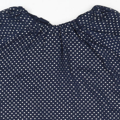 Marks & Spencer Womens Blue Polka Dot Polyester Basic Blouse Size 14 V-Neck