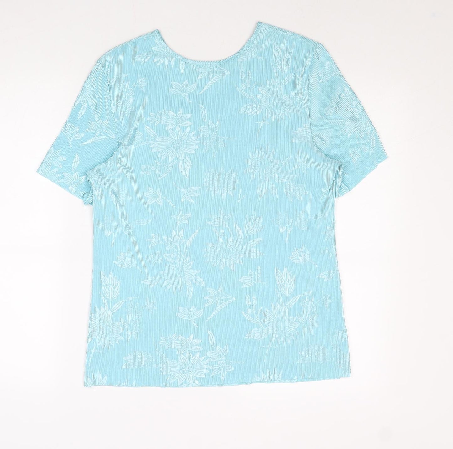 Holmewood Womens Blue Floral Polyester Basic T-Shirt Size 10 Round Neck - Size 10-12