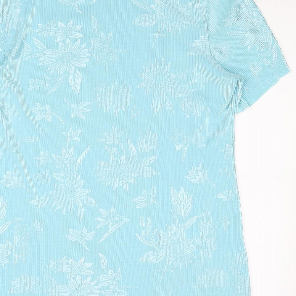 Holmewood Womens Blue Floral Polyester Basic T-Shirt Size 10 Round Neck - Size 10-12