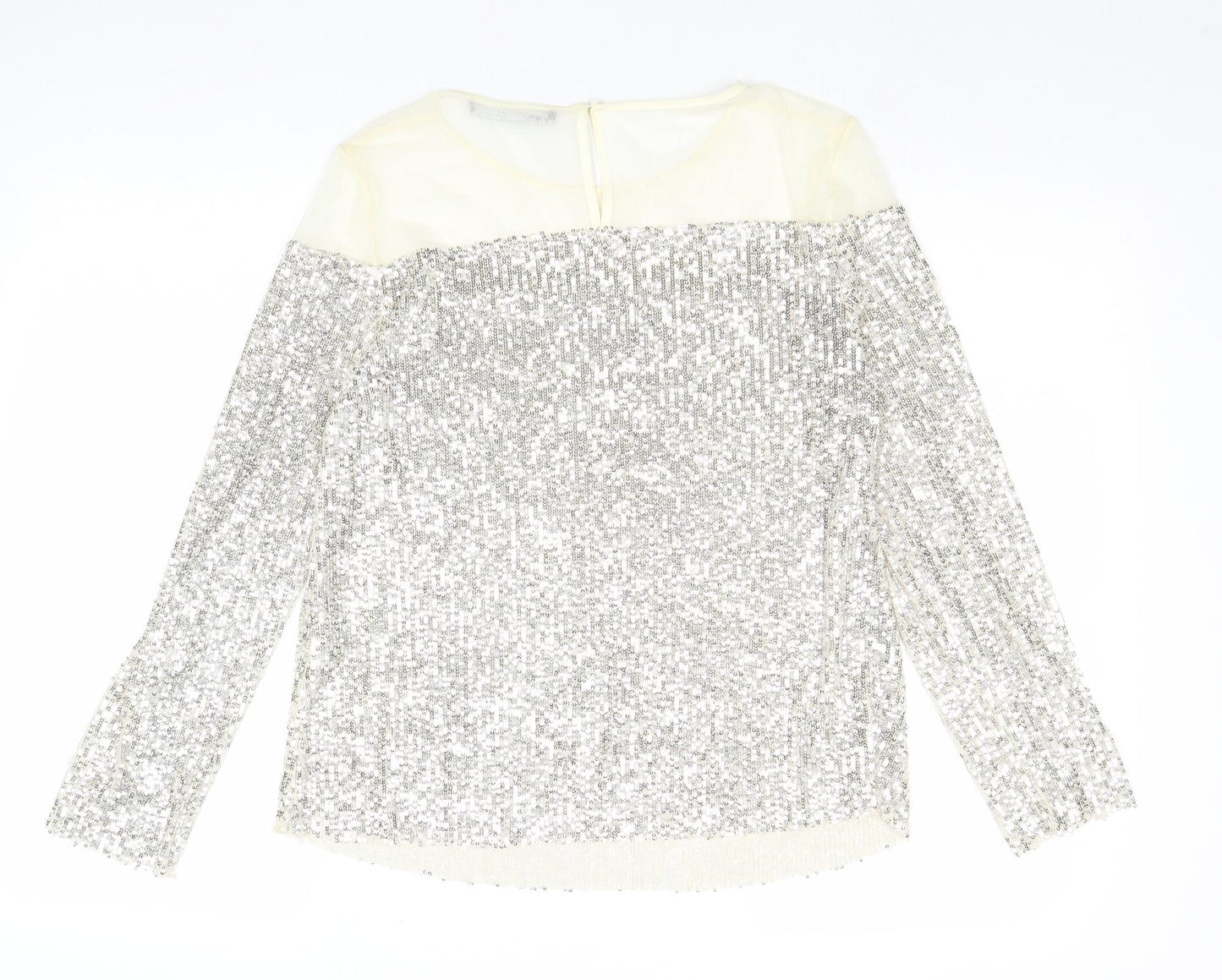 Zara Womens Silver Polyester Basic Blouse Size S Round Neck