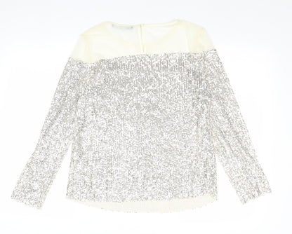 Zara Womens Silver Polyester Basic Blouse Size S Round Neck