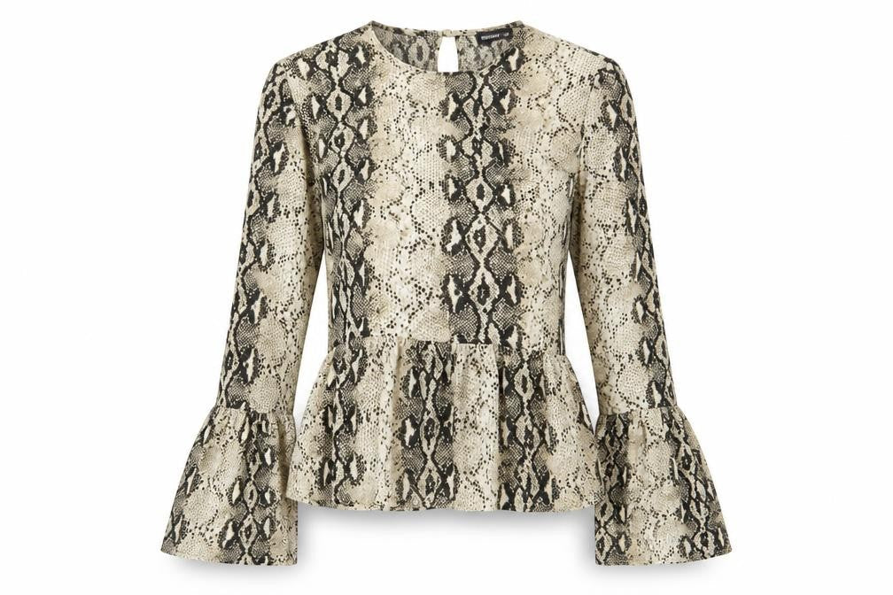PRETTYLITTLETHING Womens Multicoloured Animal Print Polyester Basic Blouse Size 12 Round Neck - Snakeskin Pattern