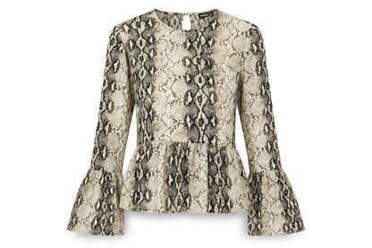 PRETTYLITTLETHING Womens Multicoloured Animal Print Polyester Basic Blouse Size 12 Round Neck - Snakeskin Pattern