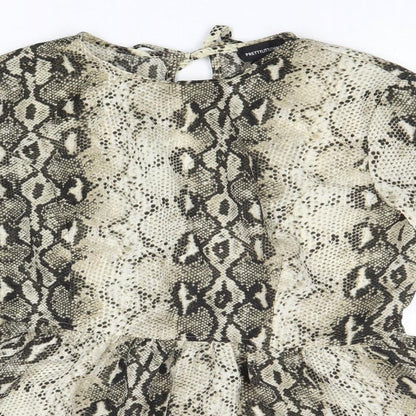 PRETTYLITTLETHING Womens Multicoloured Animal Print Polyester Basic Blouse Size 12 Round Neck - Snakeskin Pattern