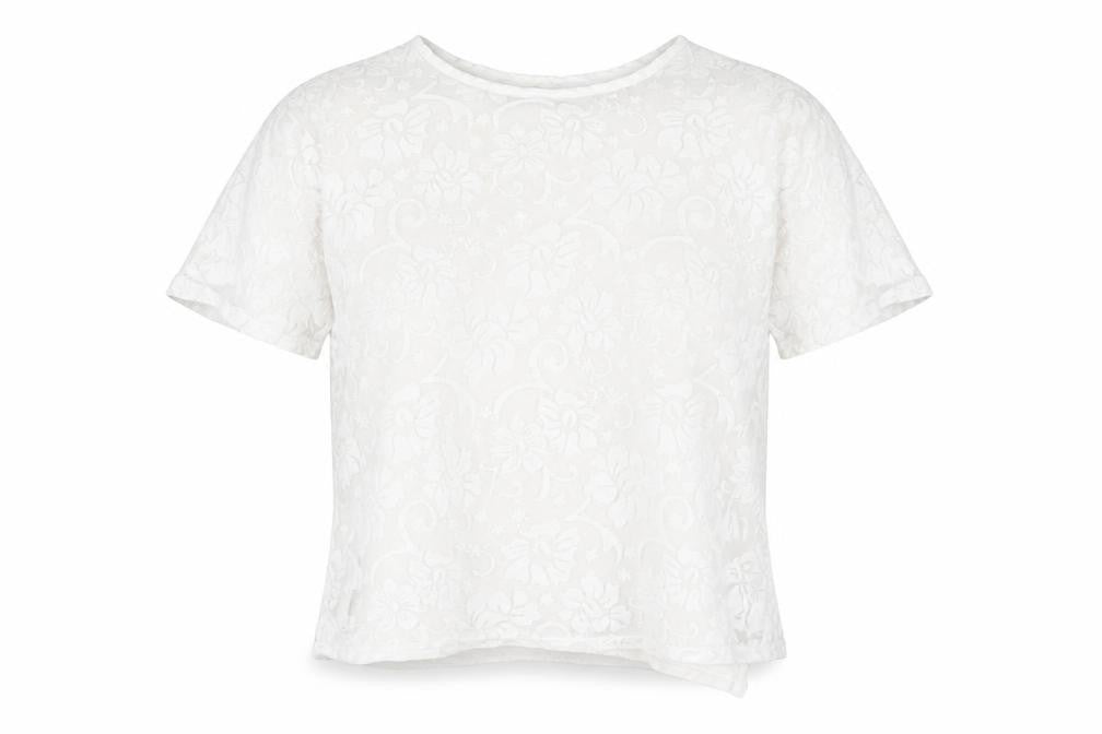 Simon Jefferey Womens White Floral Polyester Basic T-Shirt Size M Round Neck - Size M-L