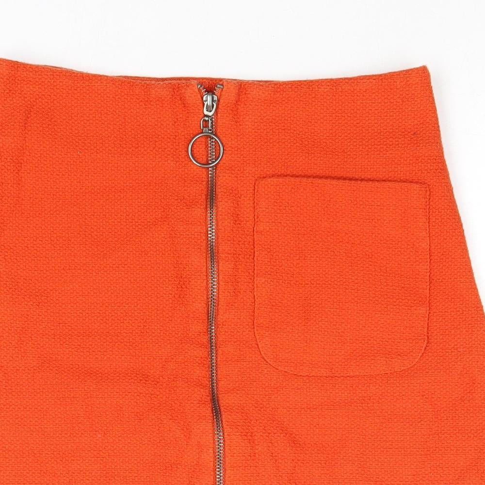 Topshop Womens Orange Cotton A-Line Skirt Size 8 Zip