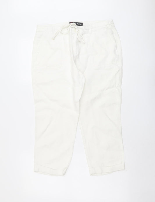 BC Clothing Womens White Linen Trousers Size 10 L23 in Regular Drawstring