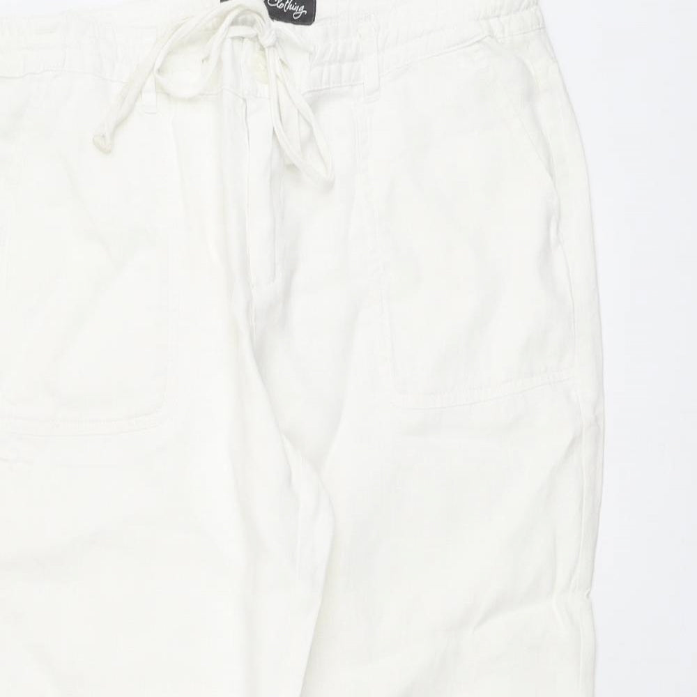 BC Clothing Womens White Linen Trousers Size 10 L23 in Regular Drawstring