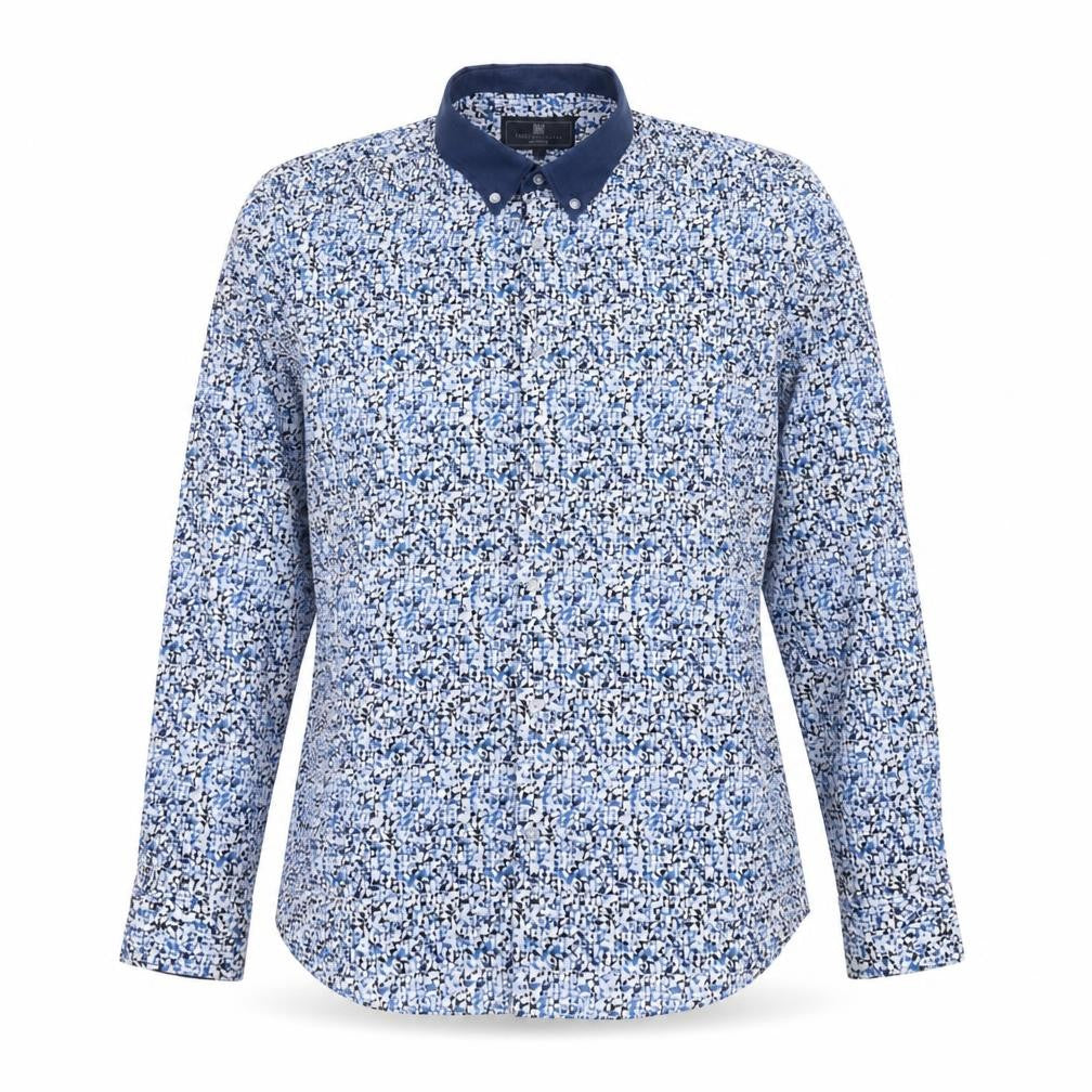 Marks & Spencer Mens Blue Geometric Cotton Button-Up Size S Collared Button