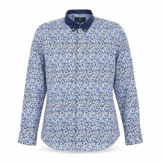 Marks & Spencer Mens Blue Geometric Cotton Button-Up Size S Collared Button