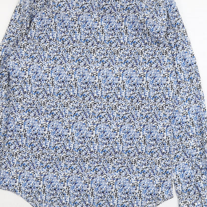 Marks & Spencer Mens Blue Geometric Cotton Button-Up Size S Collared Button