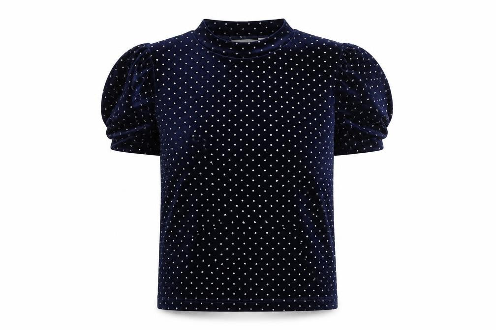 John Lewis Womens Blue Polka Dot Polyester Basic T-Shirt Size 10 Round Neck