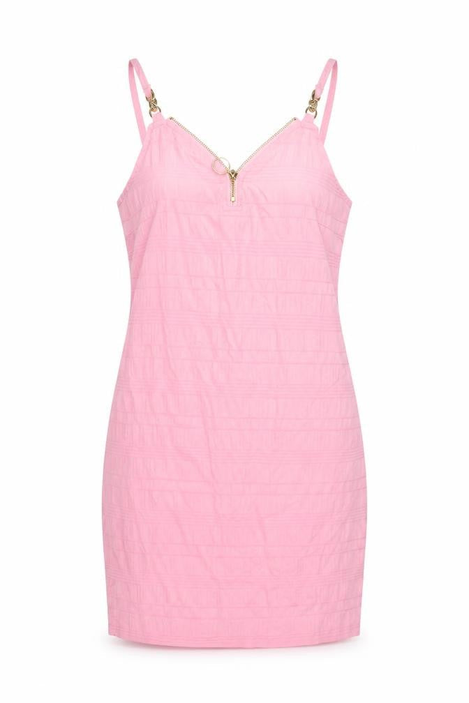 Chicme Womens Pink Polyester Slip Dress Size M V-Neck Zip