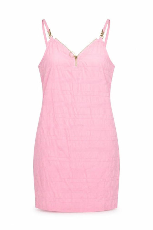 Chicme Womens Pink Polyester Slip Dress Size M V-Neck Zip