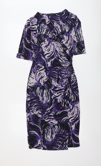 Additional front view of Autograph women’s purple geometric polyester shift, size UK 10, v-neck pullover