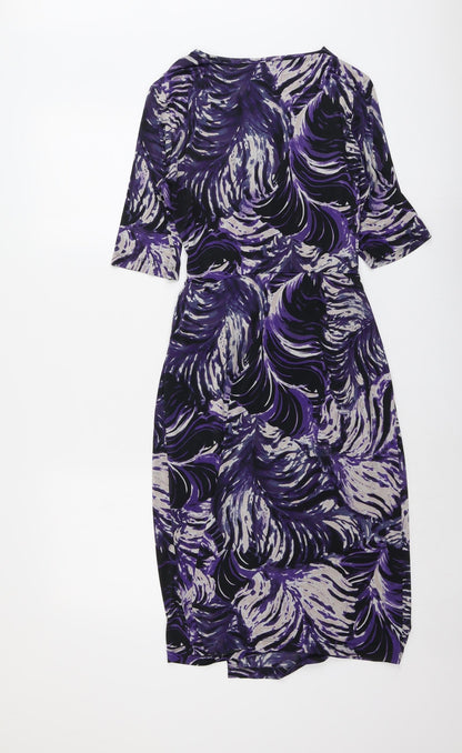 Back view of Autograph women’s purple geometric polyester shift, size UK 10, v-neck pullover