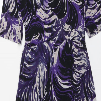Brand and care label for Autograph women’s purple geometric polyester shift, size UK 10, v-neck pullover