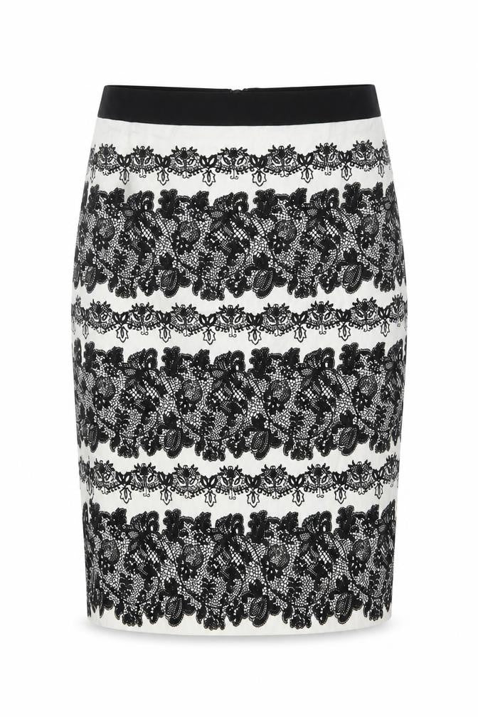 Marks & Spencer Womens Black Geometric Cotton A-Line Skirt Size 8 Zip
