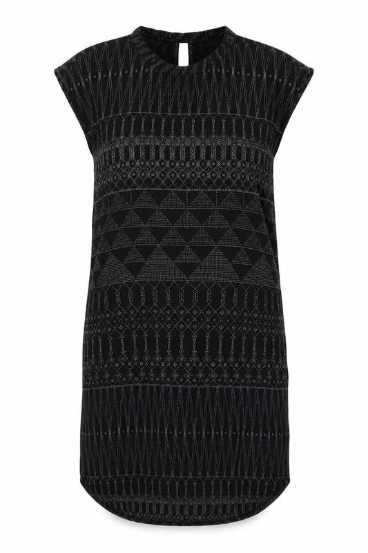 H&M Womens Black Geometric Viscose Shift Size 8 Round Neck Button