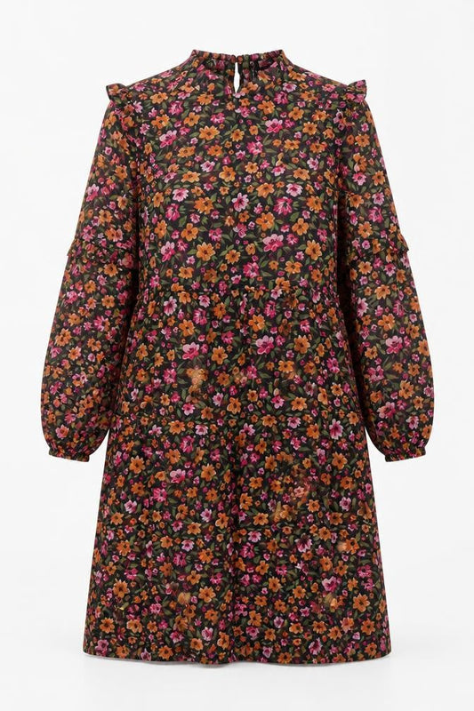 H&M Womens Black Floral Polyester Trapeze & Swing Size XS Round Neck Button