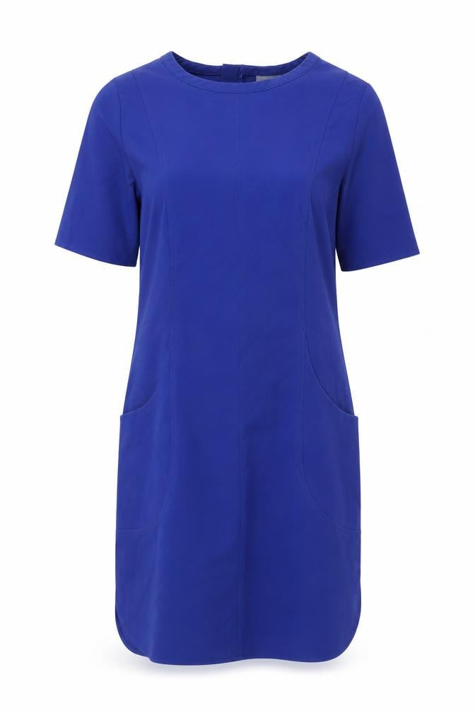 Oliver Bonas Womens Blue Cotton Shift Size 10 Boat Neck Zip
