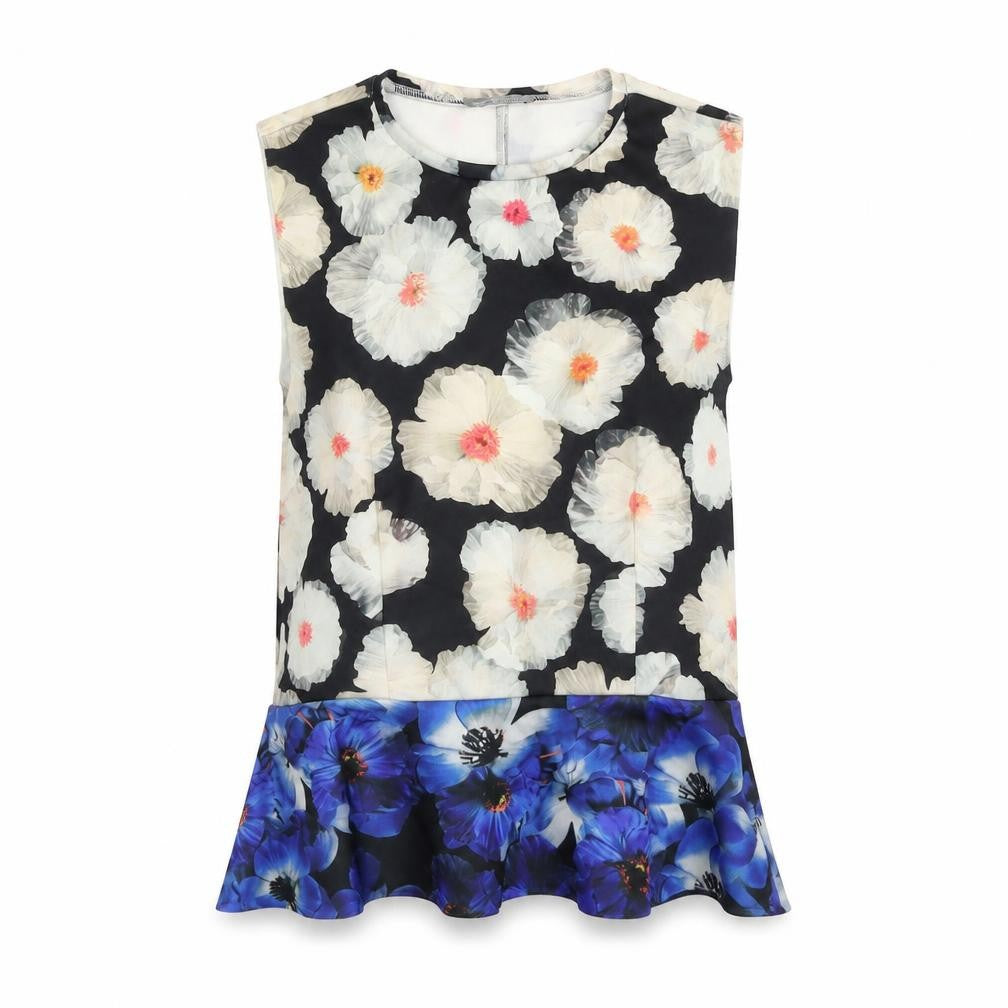 Zara Womens Multicoloured Floral Polyester Basic Tank Size S Round Neck - Peplum