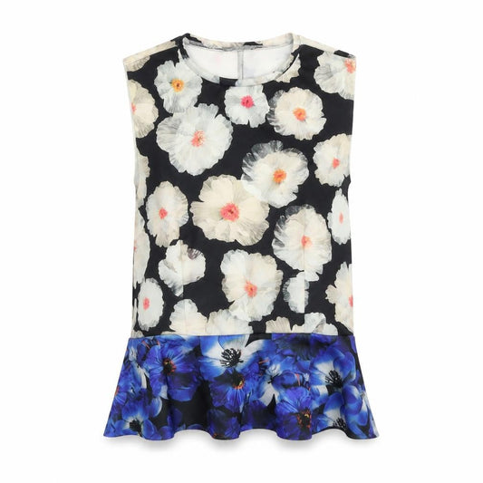 Zara Womens Multicoloured Floral Polyester Basic Tank Size S Round Neck - Peplum
