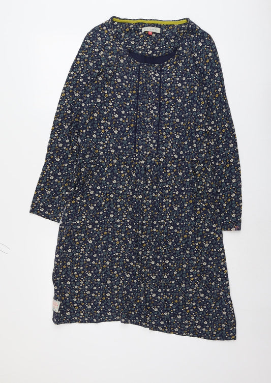 Brakeburn Womens Blue Floral Cotton A-Line Size 10 Boat Neck Pullover