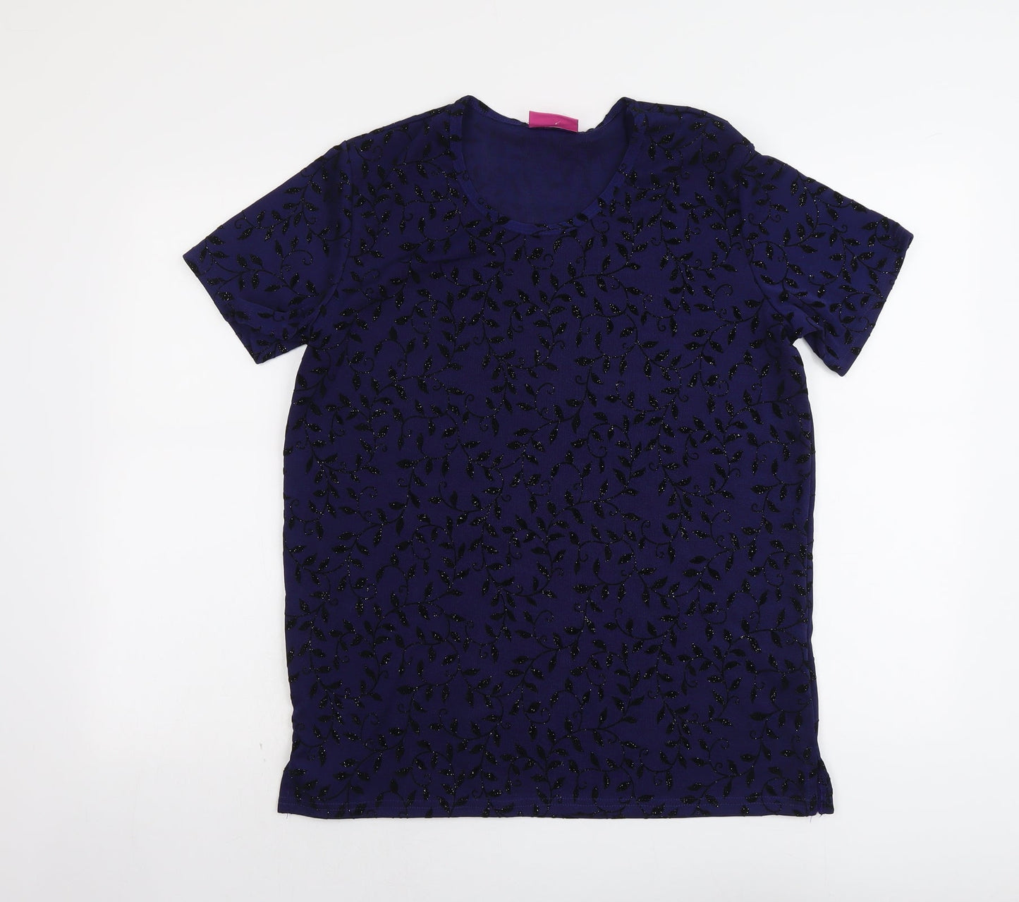 Party Time Womens Blue Geometric Polyester Basic T-Shirt Size 12 Round Neck