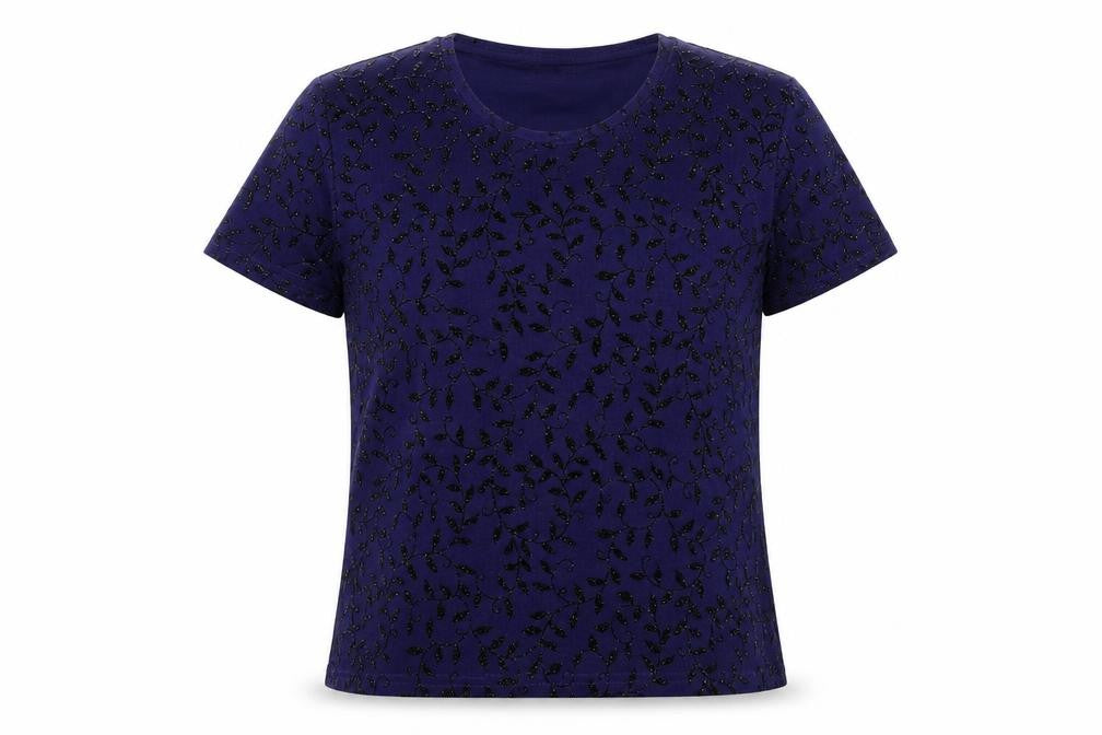 Party Time Womens Blue Geometric Polyester Basic T-Shirt Size 12 Round Neck