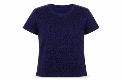 Party Time Womens Blue Geometric Polyester Basic T-Shirt Size 12 Round Neck