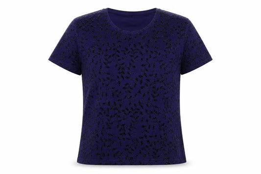 Party Time Womens Blue Geometric Polyester Basic T-Shirt Size 12 Round Neck