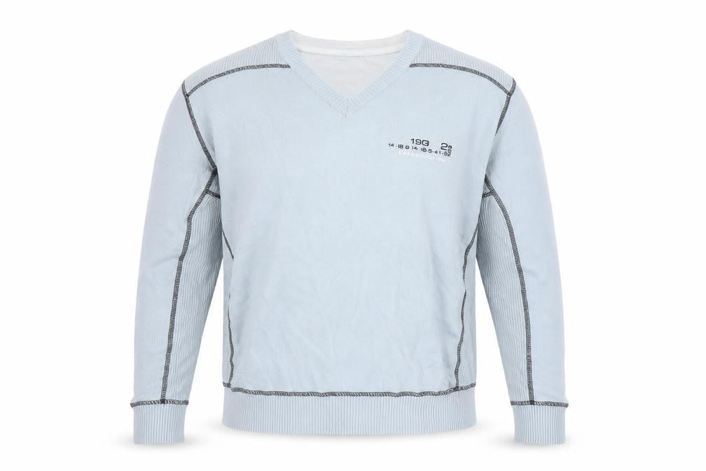 Marks & Spencer Mens Blue V-Neck Cotton Pullover Jumper Size L Long Sleeve