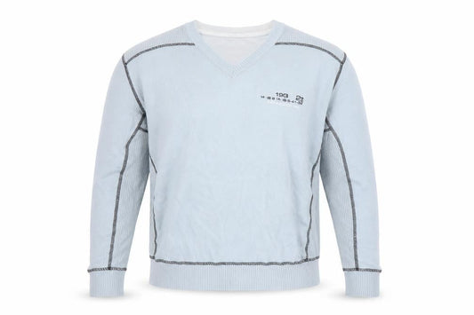 Marks & Spencer Mens Blue V-Neck Cotton Pullover Jumper Size L Long Sleeve
