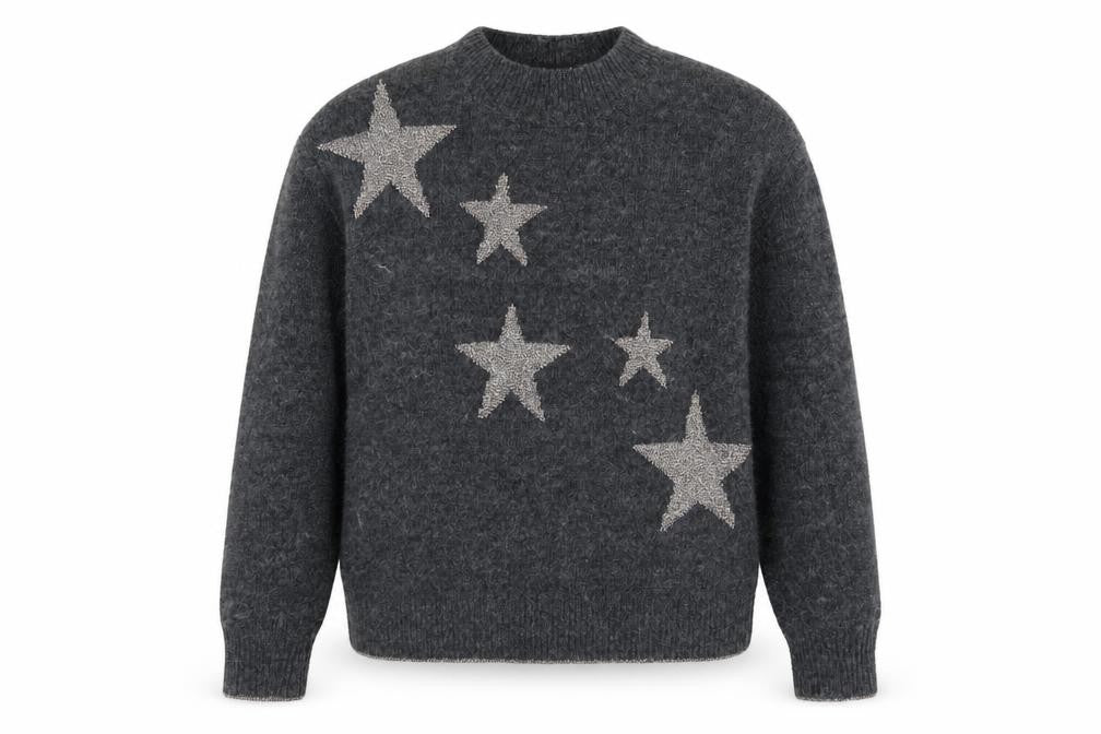 Marks & Spencer Womens Grey Round Neck Geometric Polyester Pullover Jumper Size S - Star Pattern