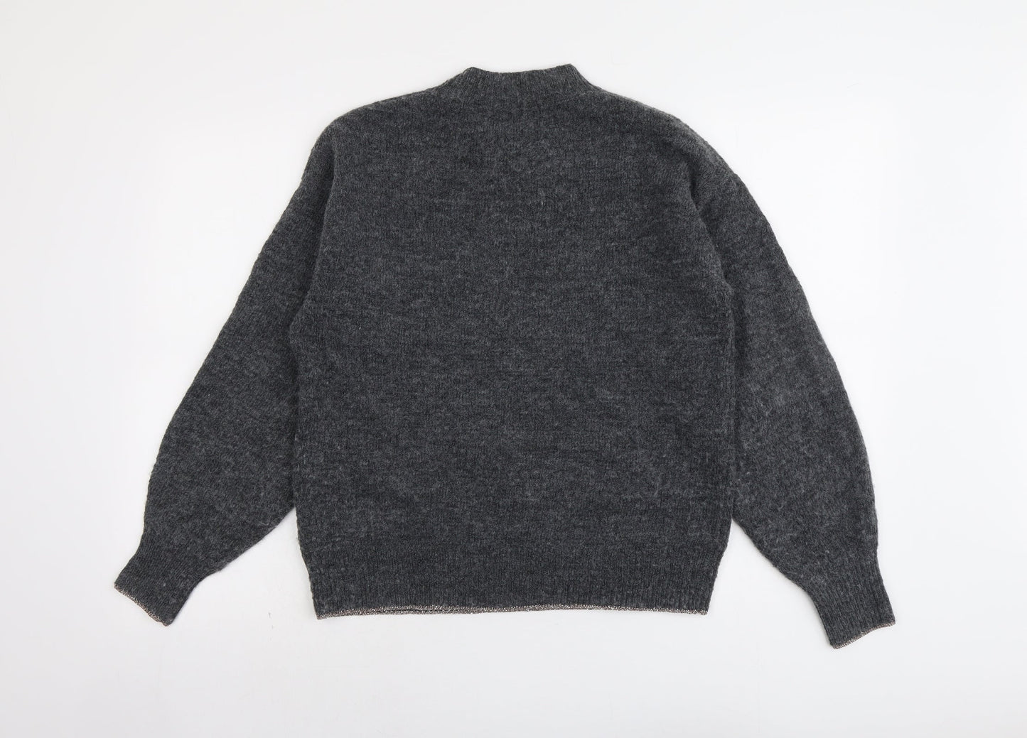 Marks and Spencer Womens Grey Round Neck Geometric Polyester Pullover Jumper Size S - Star Pattern
